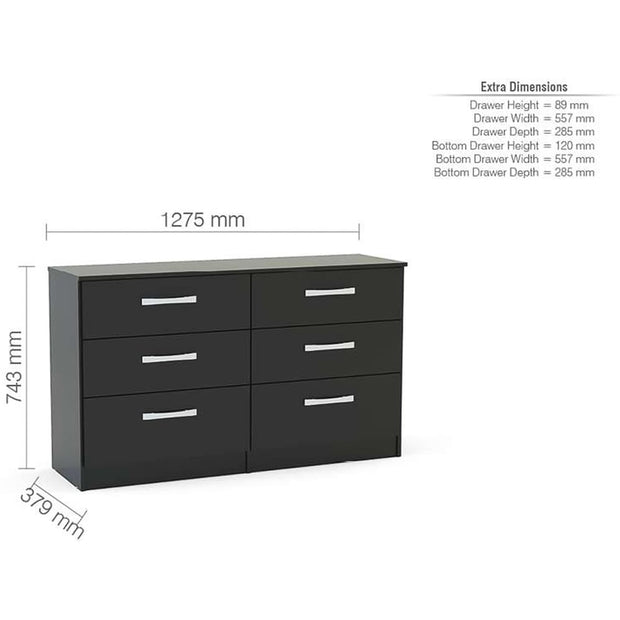 Lynx Black 6 Drawer Chest Of Drawers