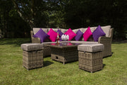 Seville Rattan Corner Sofa, 2 Stools & Rising Dining Coffee Table Garden Set