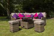 Seville Rattan Corner Sofa, 2 Stools & Rising Dining Coffee Table Garden Set