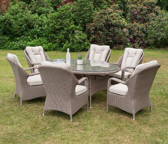 Oval Garden Table with 6 Dining Chairs in Natural Rattan
