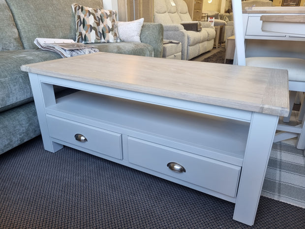 Symphony Coffee Table with Drawers in Dove Grey & Light Oak