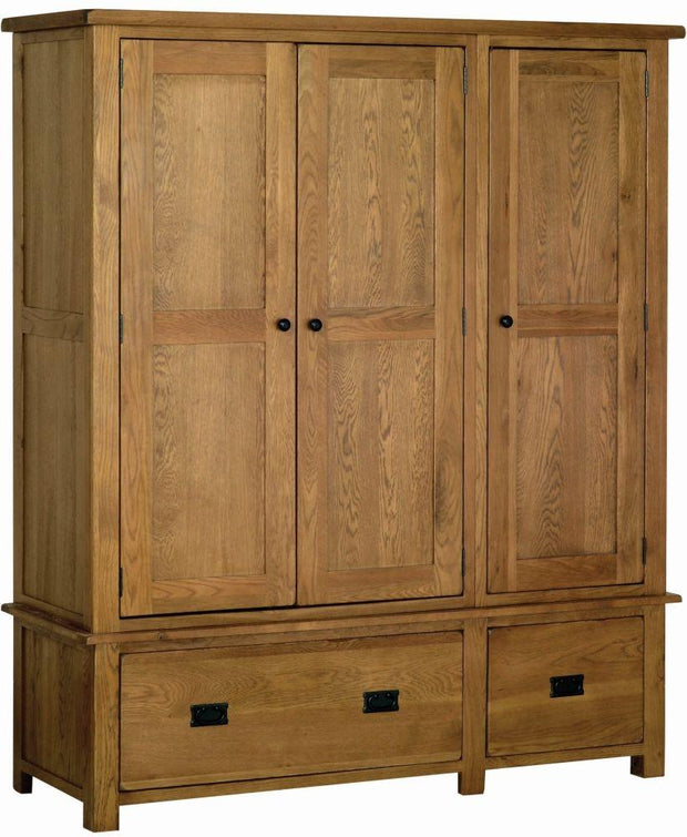 Rustic Oak Triple Wardrobe with Drawers