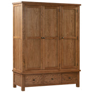 Dorset Rustic Oak Triple Wardrobe with 3 Drawers