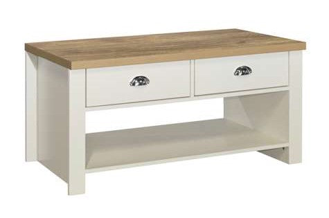 Highgate 2 Drawer Coffee Table - Cream & Oak