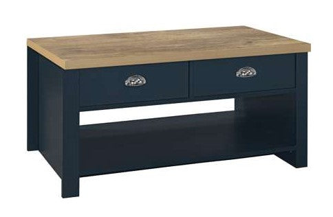 Highgate 2 Drawer Coffee Table - Navy & Oak