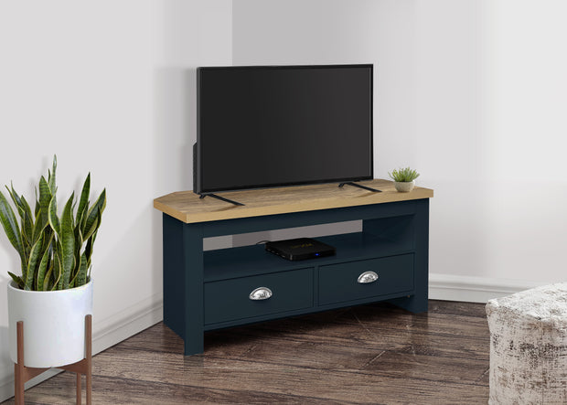 Highgate Corner TV Unit - Navy & Oak