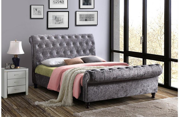 Castello Sleigh Bed in Steel Fabric