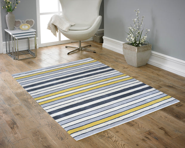 Range 6 - 100% Wool Rug - Grey & Ochre Stripe