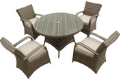 Somersby Garden Round Rattan Dining Table + 4 Chairs