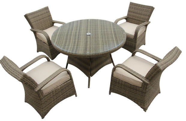 Somersby Garden Round Rattan Dining Table + 4 Chairs