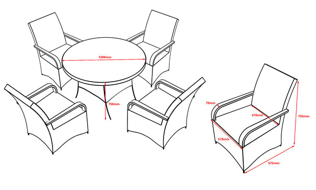 Somersby Garden Round Rattan Dining Table + 4 Chairs
